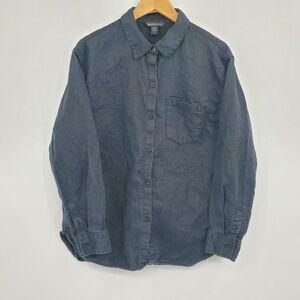 ♧ Athleta Mens Linen Button Up Long-sleeved Shirt Black Size Medium